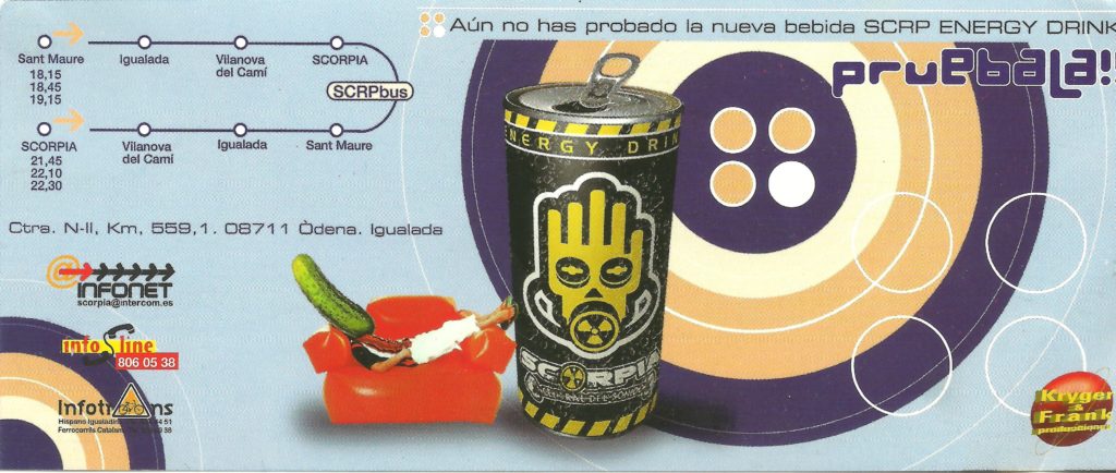 Flyer discoteca Scorpia 1998 Pepno energy drink